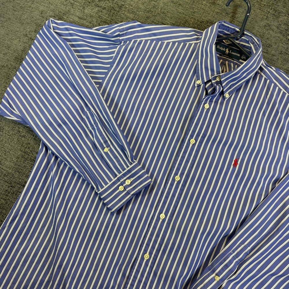 Ralph Lauren Button Down Shirt Mens 16.5 34/35 Blue White Striped Classic Fit